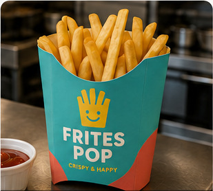 Frites Pop branded fries packaging